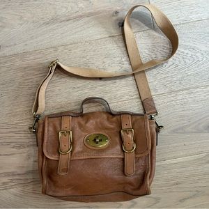 Vintage Fossil Brown Leather Crossbody Satchel Handbag Messenger Bag